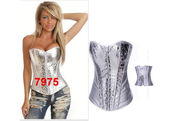 Corset, Corelet, Espartilho Prateado Fechamento Frontal Ziper 7975