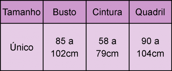 TABELA DE TAMANHO UNICO FANTASIAS