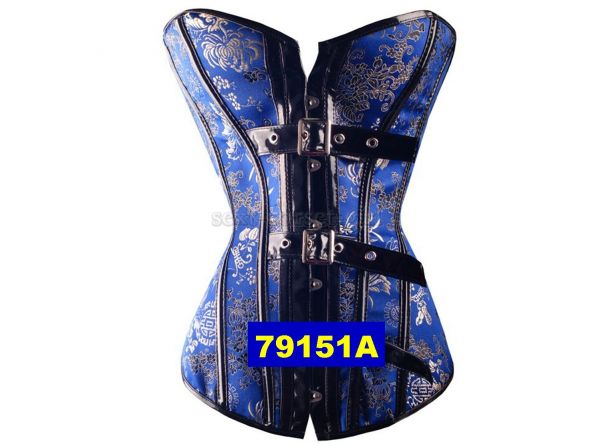 CORSET BROCADO AZUL ESCURO COM DETALHES EM PRETO 79151A