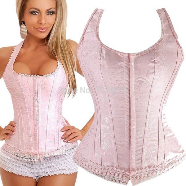 CORSET ROSA BROCADO ALÇAS